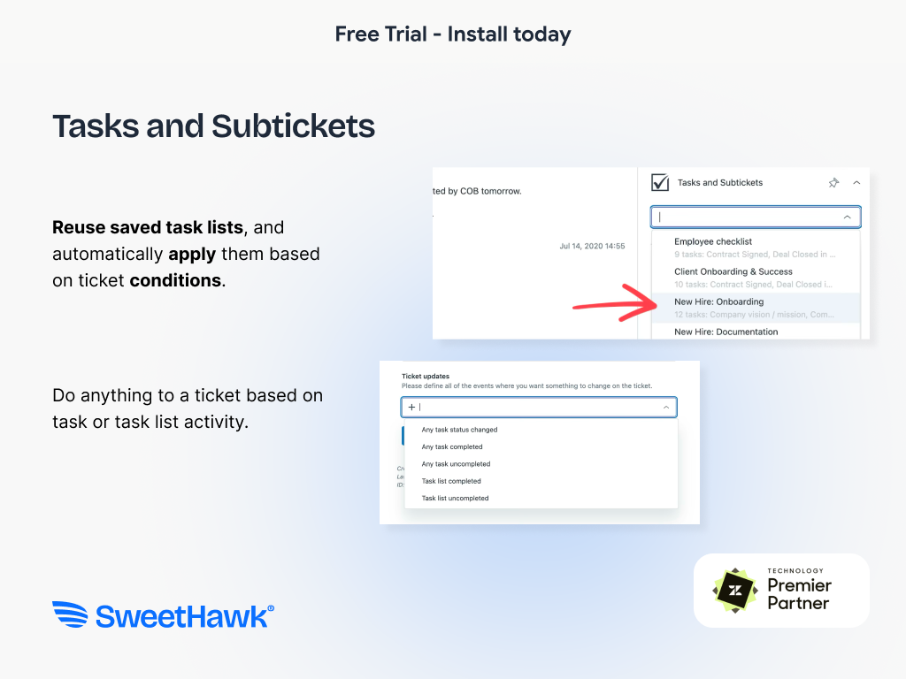 Tasks and Subtickets feature detail — Workflows app on the Zendesk Marketplace